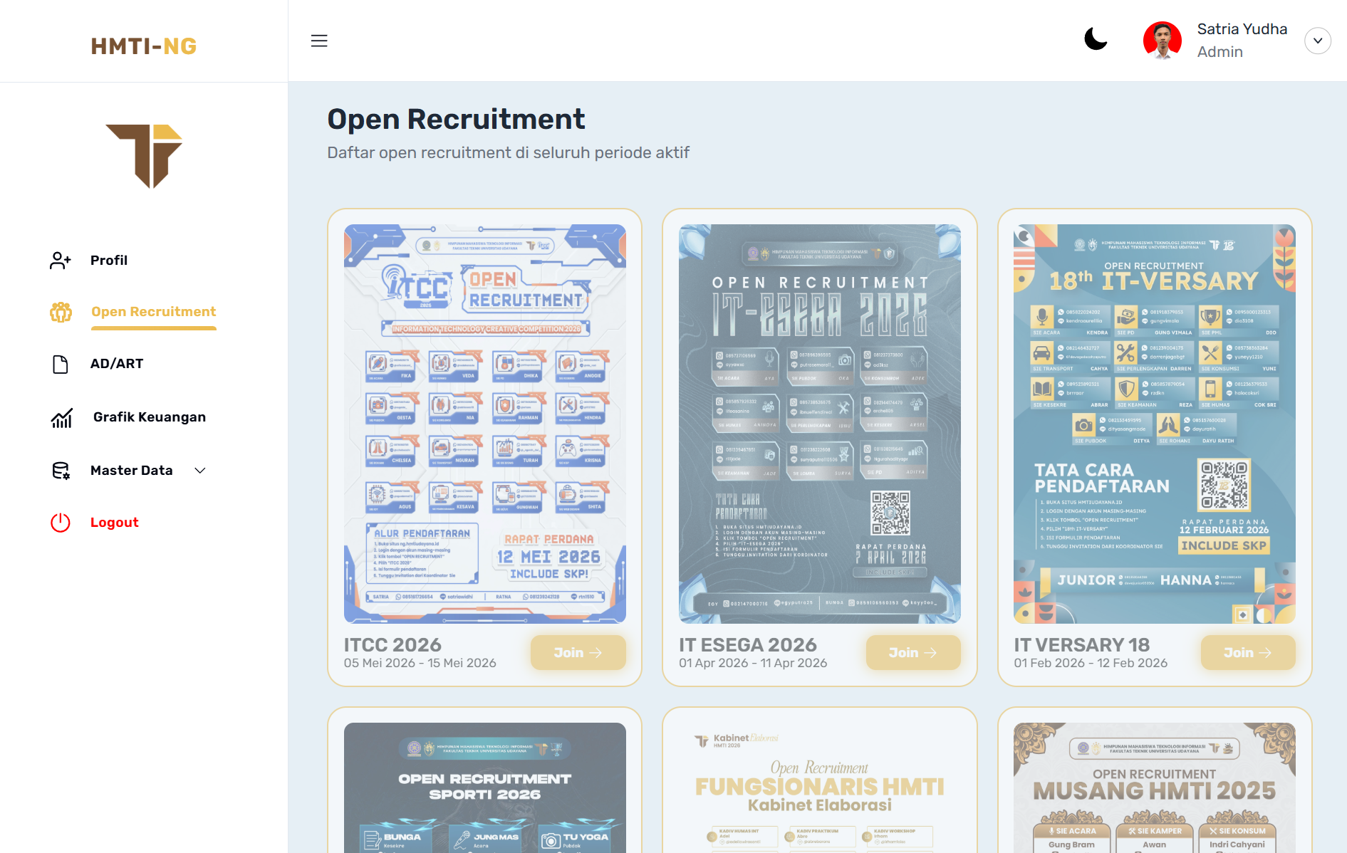 An admin dashboard to run the organization