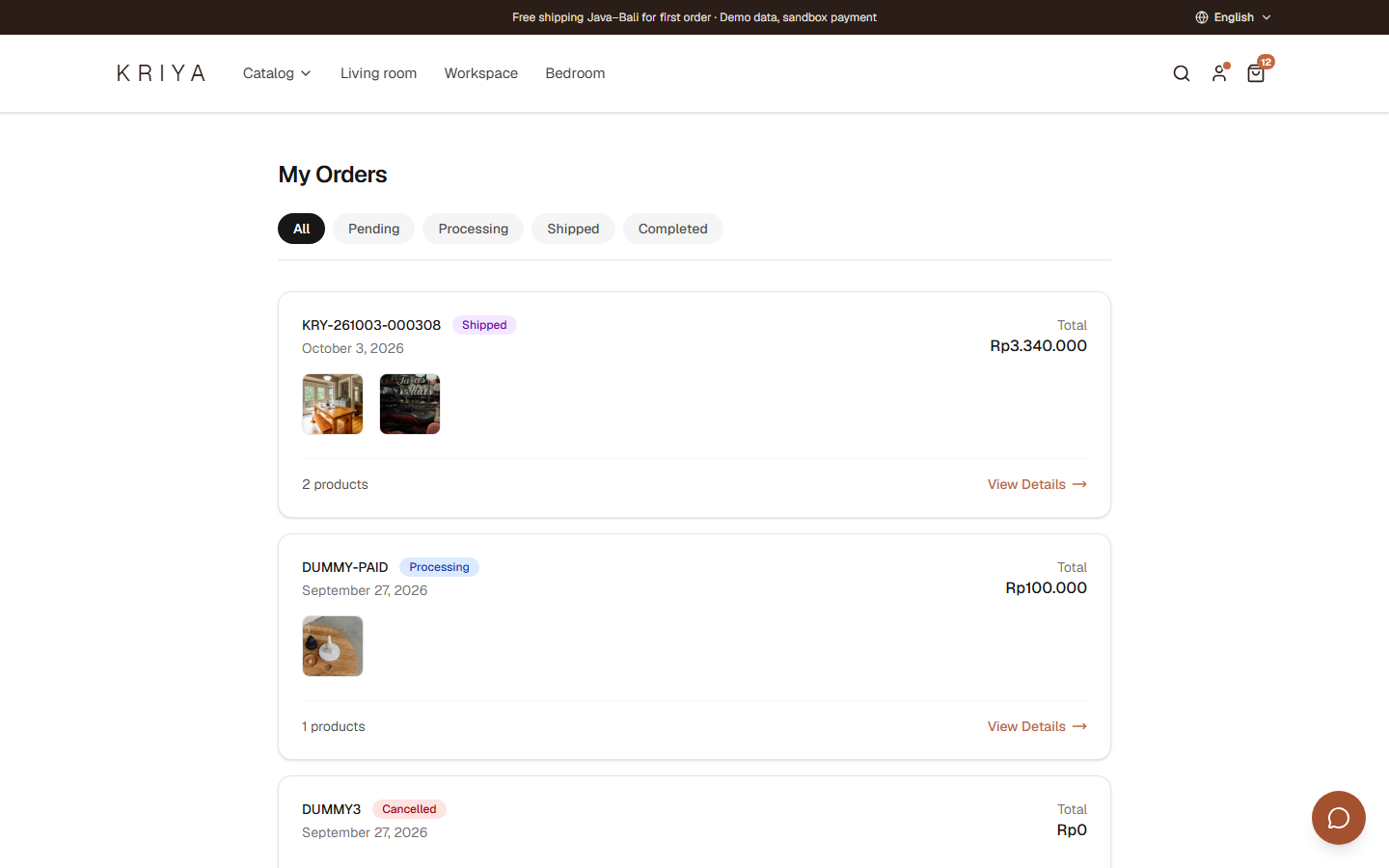 From cart to a paid order